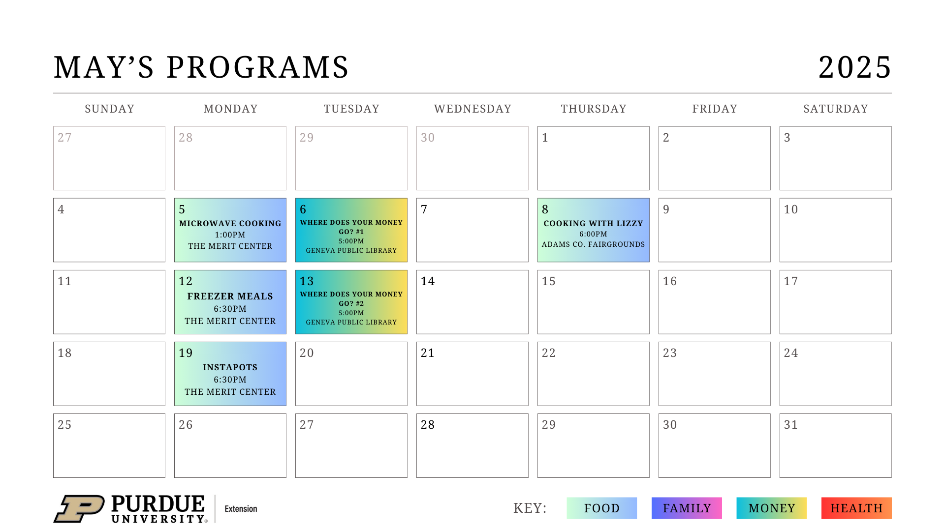 Purdue Extension Adams County - Health and Human Sciences programming for May 2025