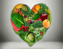 Heart with healthy food in it