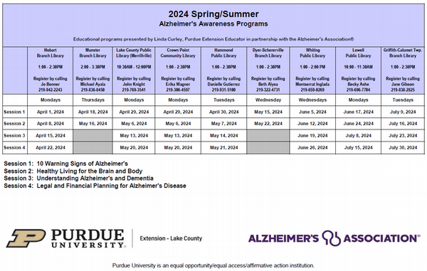 2024 Alzheimer's Awareness Programs Schedule Lake County