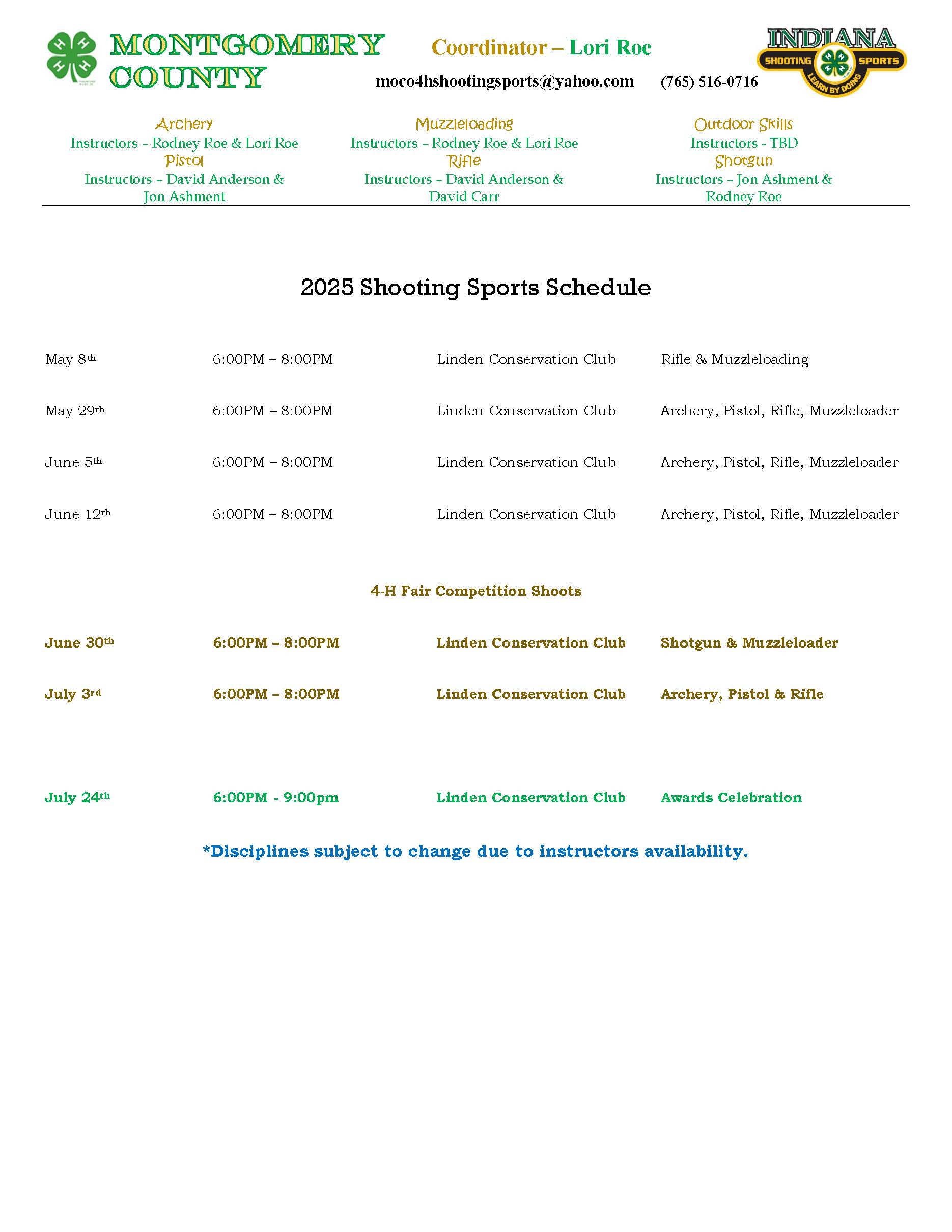 shooting schedule