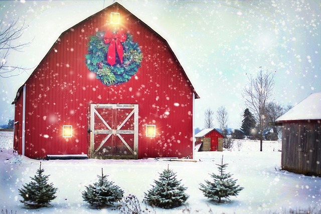 Barn with Christmas wreath 