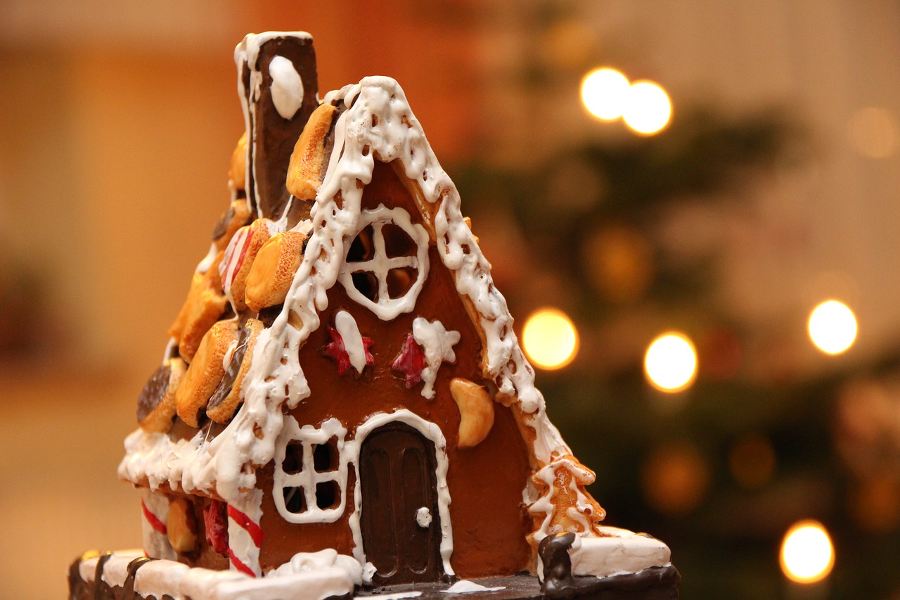 Gingerbread house with Christmas lights