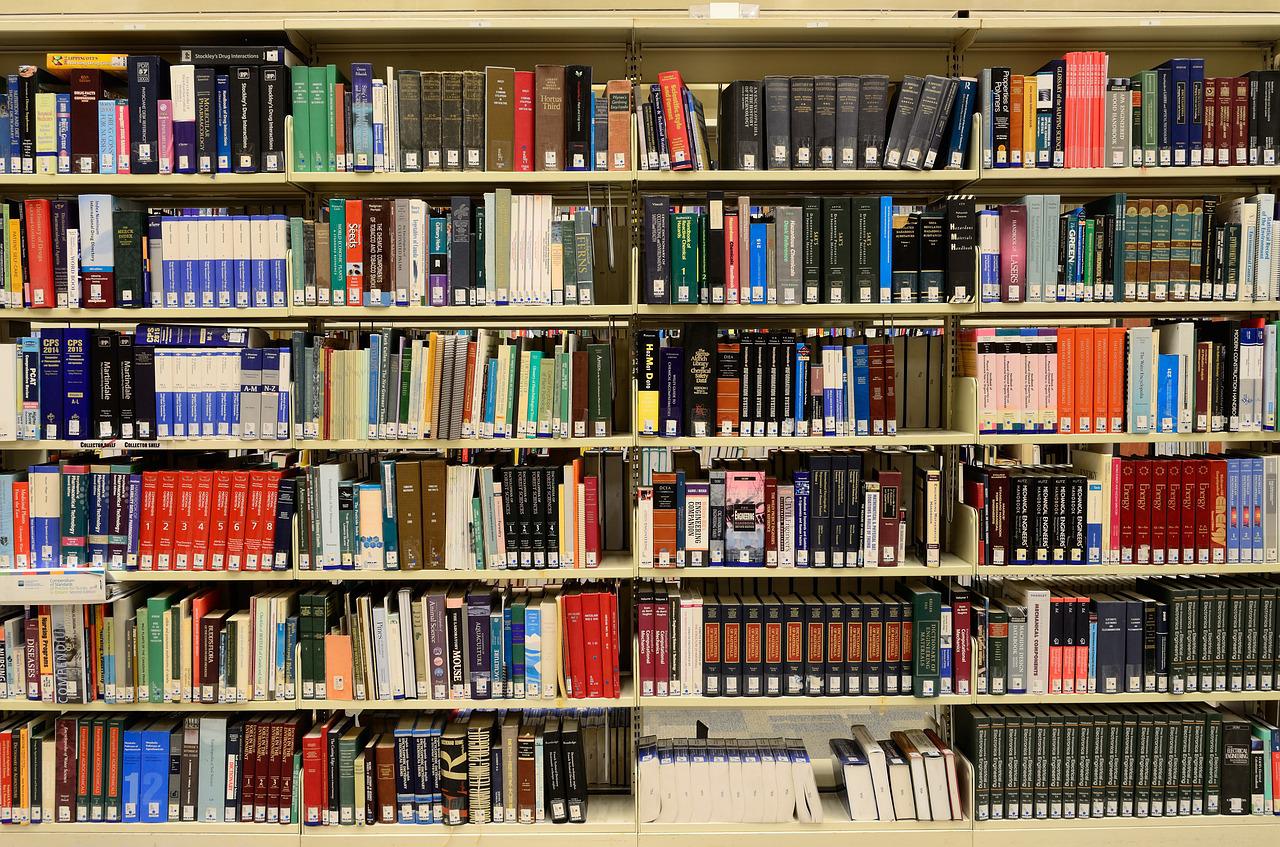 library books on shelves