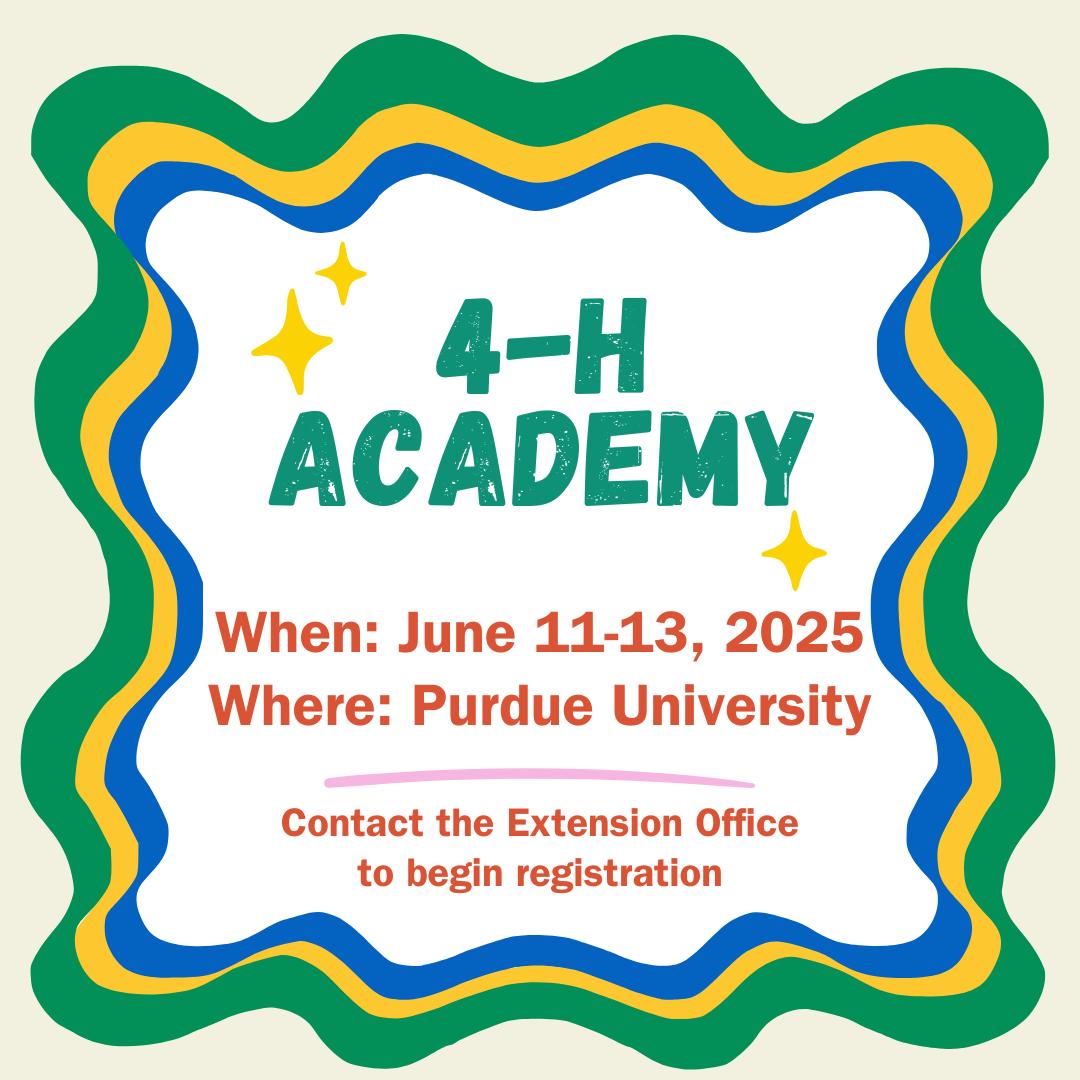 colorful graphic with "4-H Academy" along with the date and location of the event