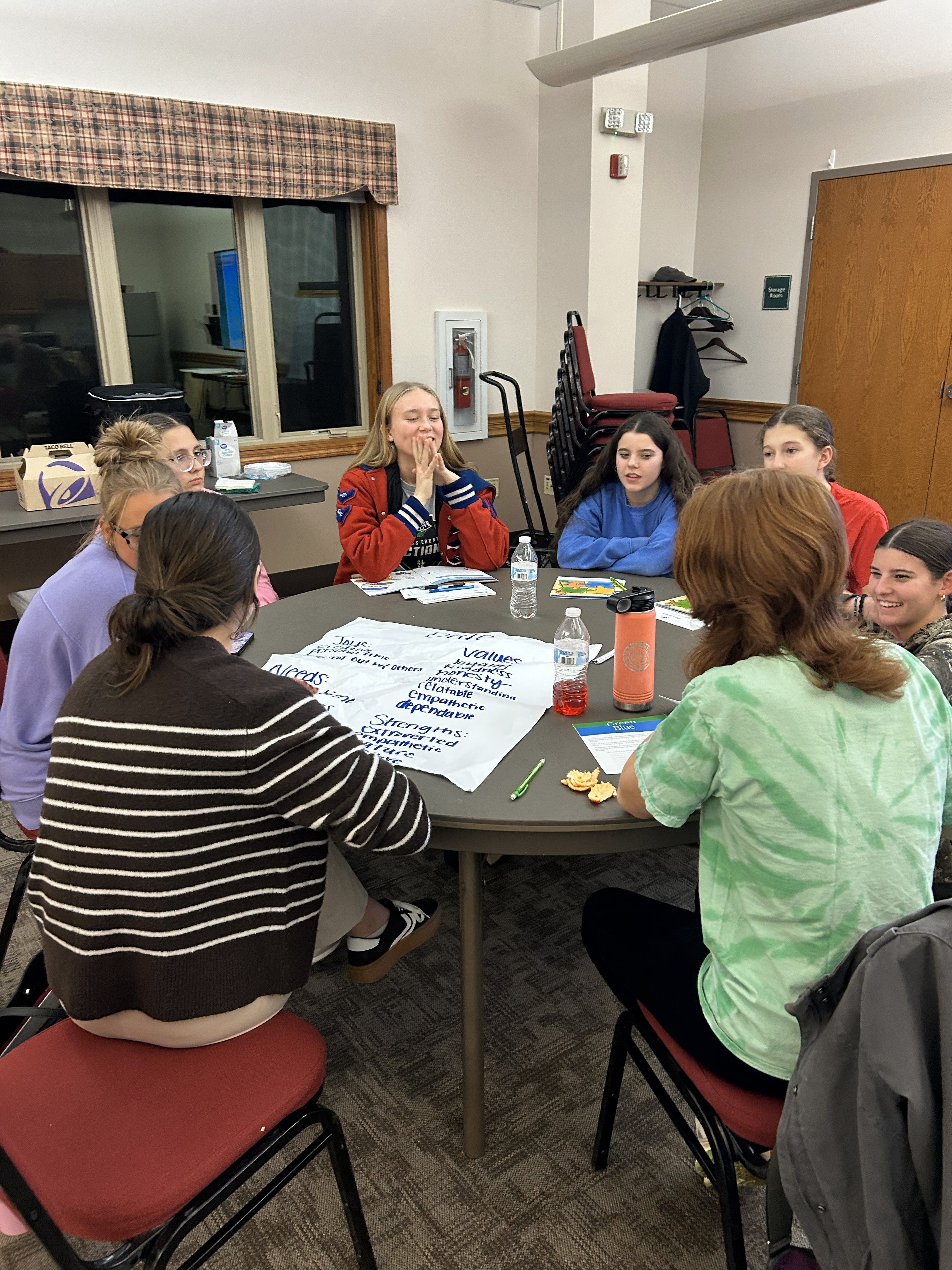 4-H members discuss presentation for their color group.