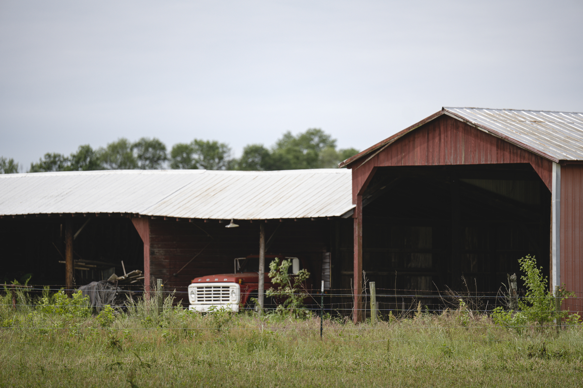Red open sided barn