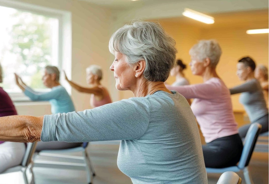 older female adults exercising indoors