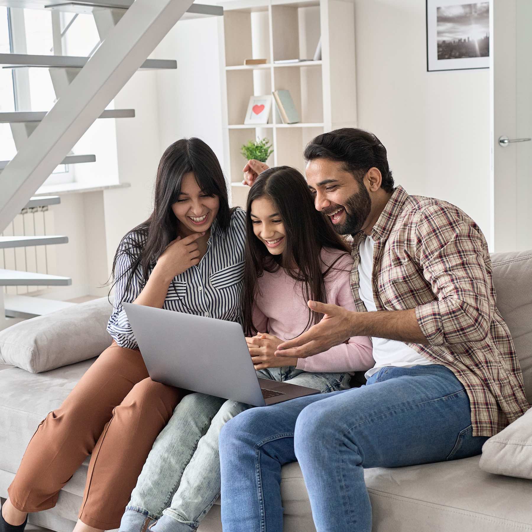 family checking information in a computer