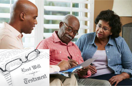 couple checking documents with advisor