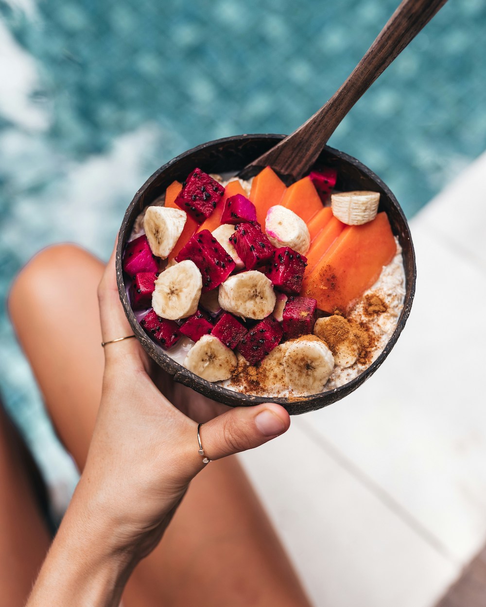 frut pieces over oatmeal