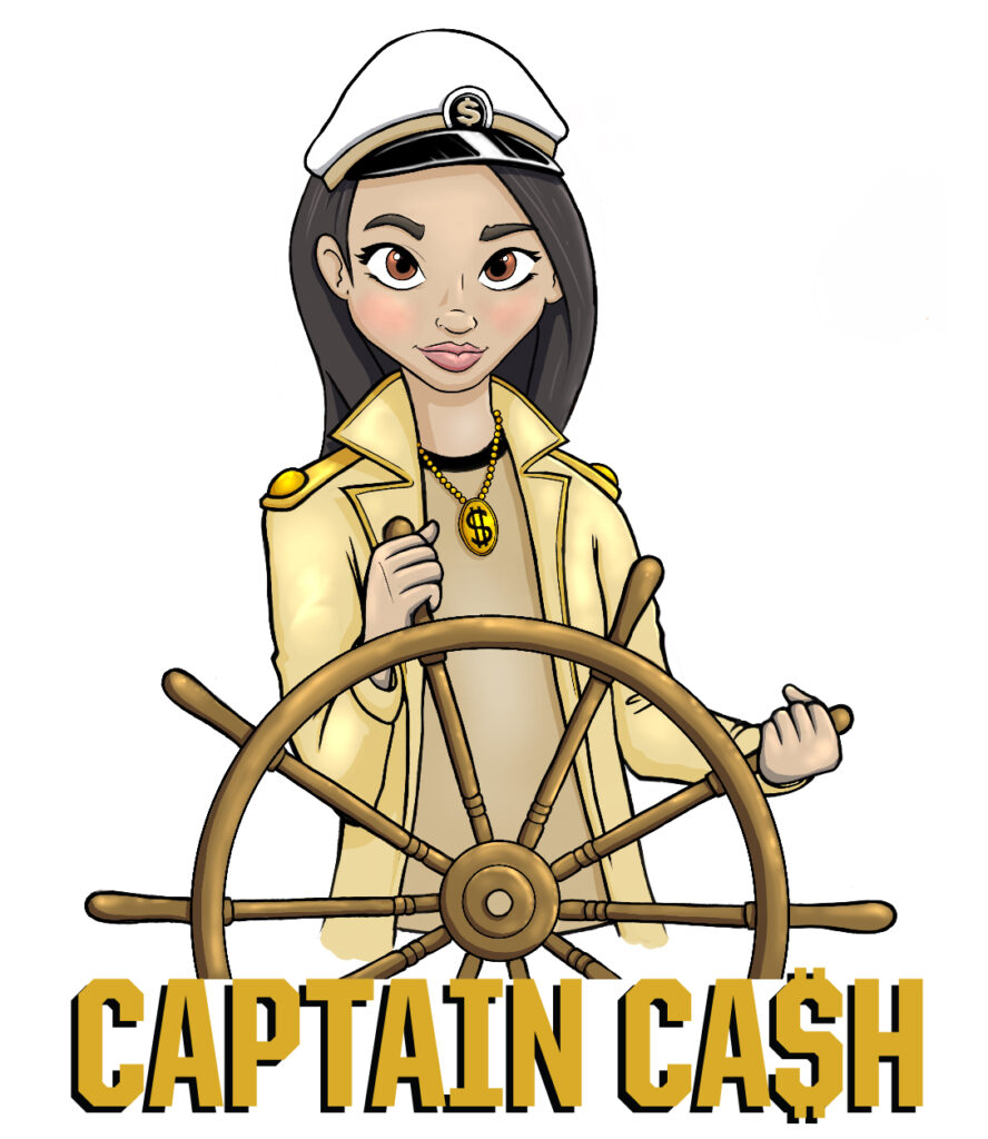 cartoon of a female sailing a ship  