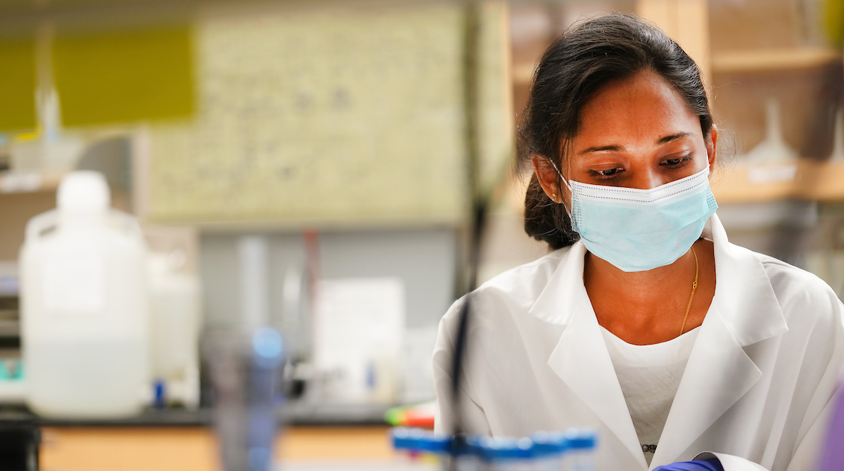 Purdue University - lab testing with mask on