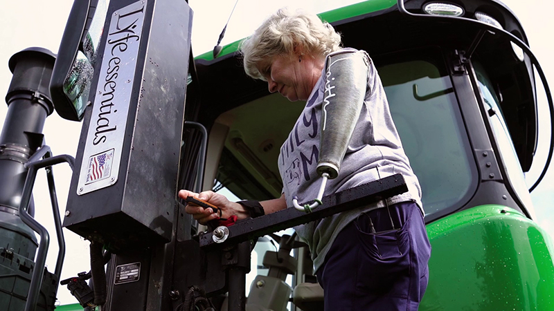 Laurie Hayn lost her left arm and leg in a combine entanglement in 2018. During her 2023 AgrAbility National Training Workshop keynote address, she will share how the AgrAbility program helped her continue farming after her accident. (Photo credit: MJ Multimedia.)