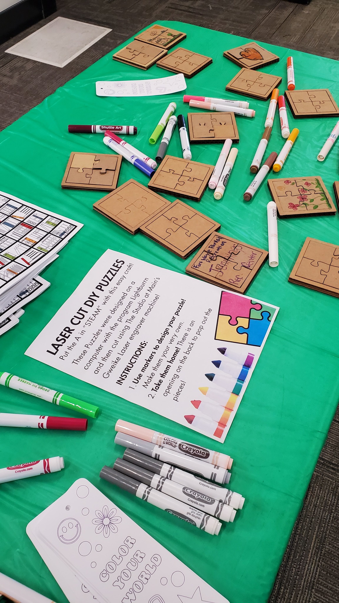 Laser cut puzzles and instruction sheet