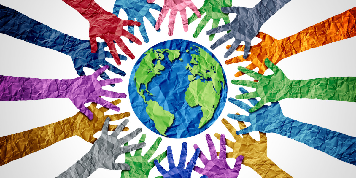 Earth with hands of different colors