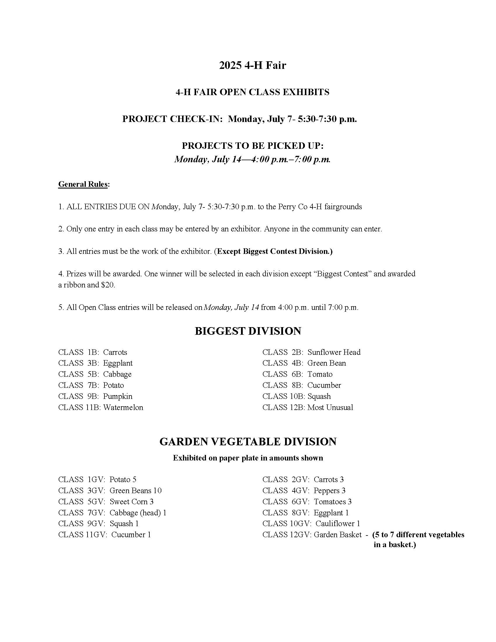 Open Show Classes Page 1