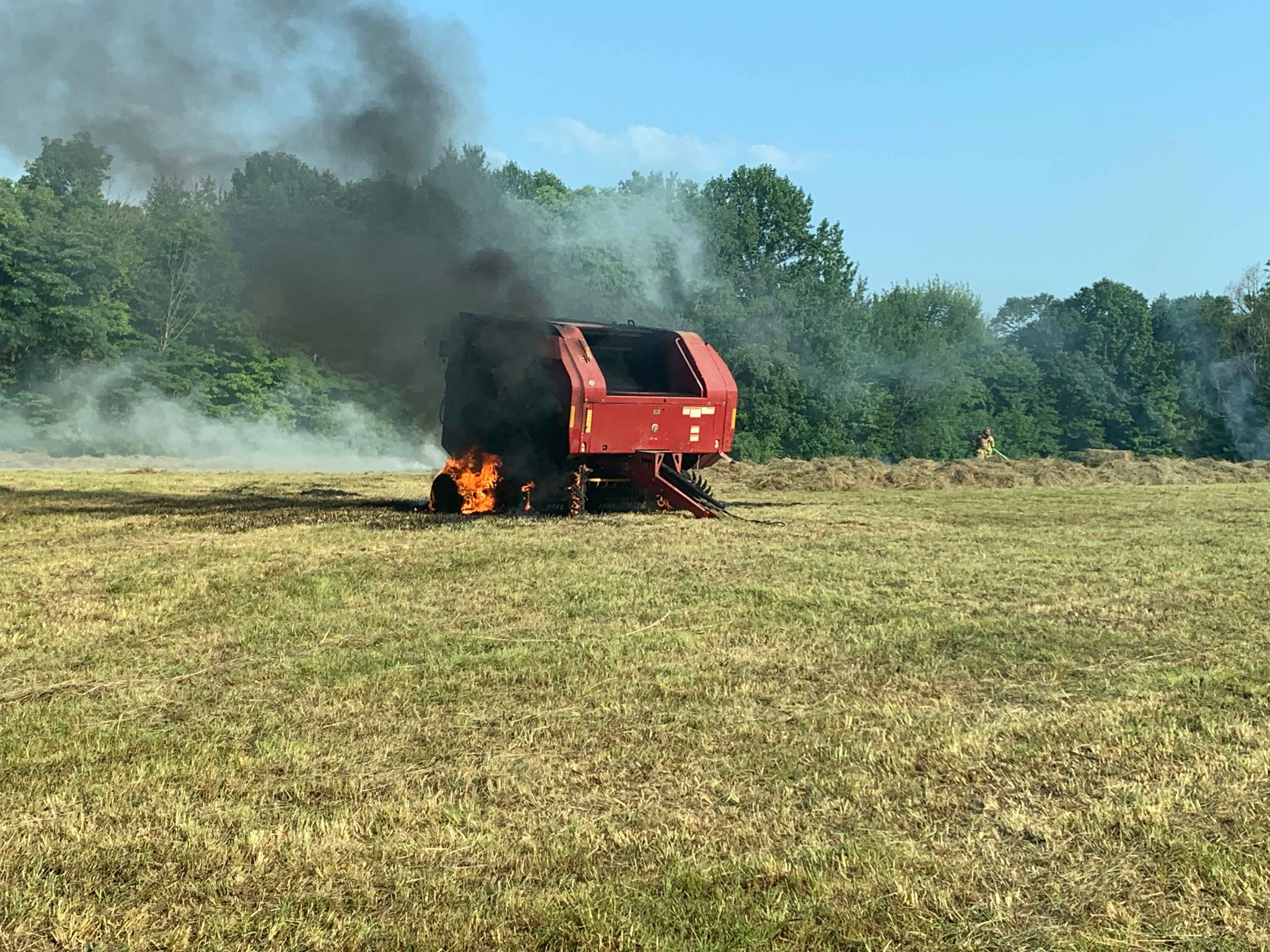 hay baler on fire 