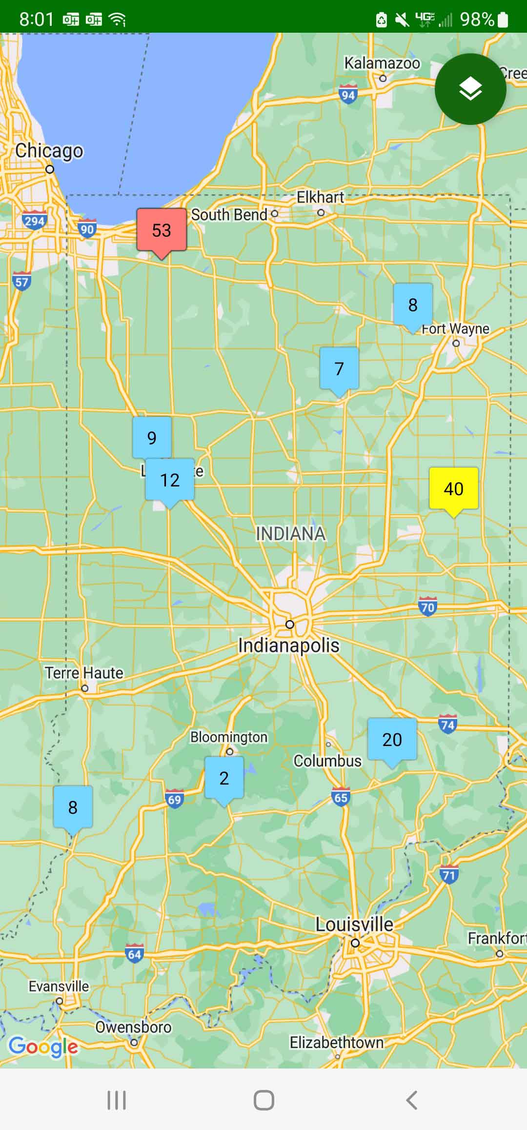 Figure 3. Tarspotter App risk for sites in Indiana as of August 12, 2022. 