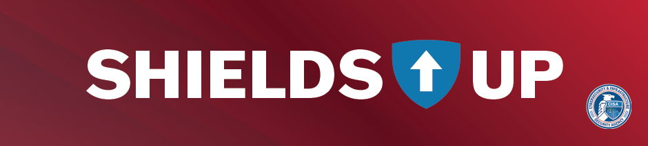 banner logo with caption Shields UP in white  with red background