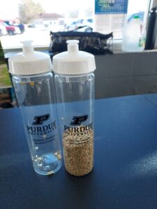 water bottle with lentils